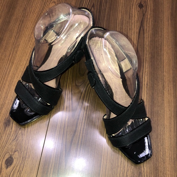 BLACK STRAPPY HIGH HEEL SANDALS ARTURO CHIANG SLIGHT PLATFORM SZ 8.5 - Picture 1 of 13